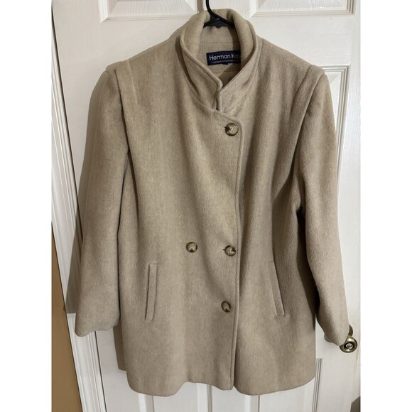 Vtg Herman Kay Women’s Wool Beige Button Up Coat Front Pockets Sz XL See Details - Picture 5 of 15